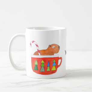 Caneca De Café Nome Personalizado de Feriado de Natal da Capybara
