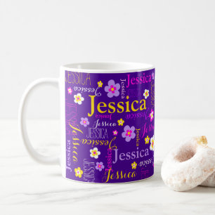 Caneca De Café Nome personalizado de flor amarela púrpura jessica