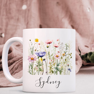 Caneca De Café Nome Personalizado de Flor Selvagem