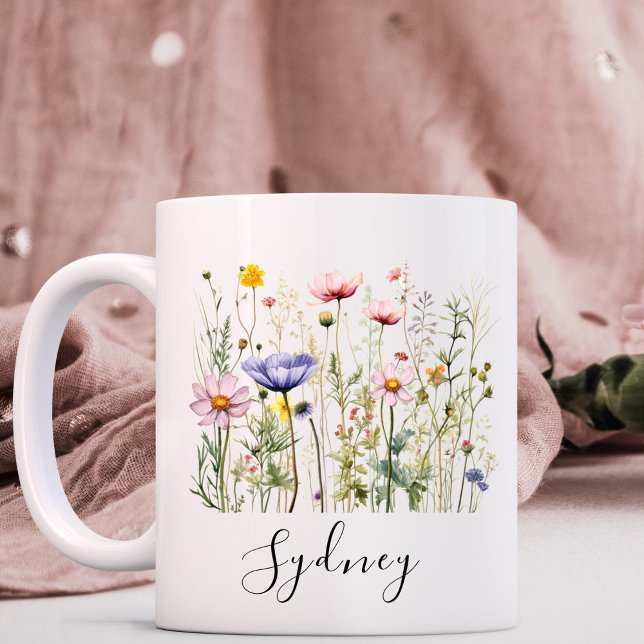 Caneca De Café Nome Personalizado de Flor Selvagem (Criador carregado)
