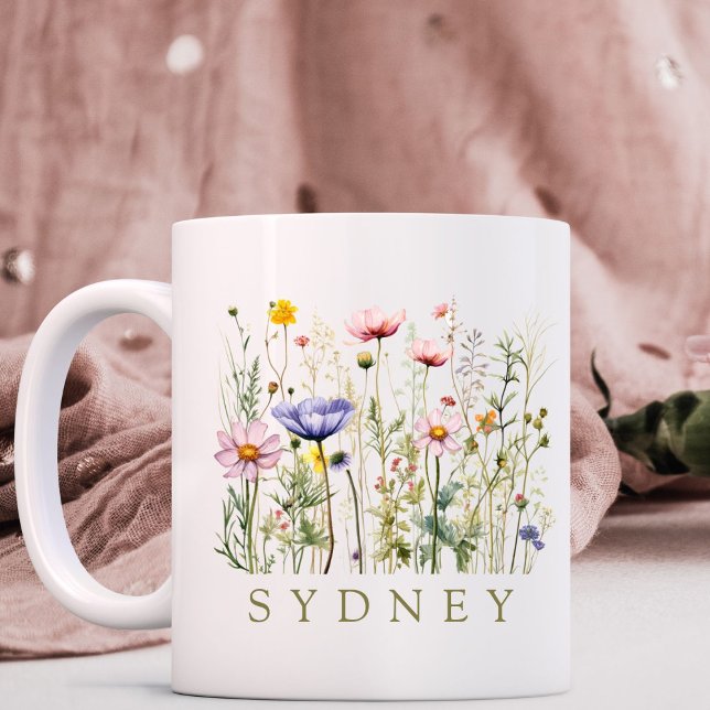 Caneca De Café Nome Personalizado de Flor Selvagem (Criador carregado)