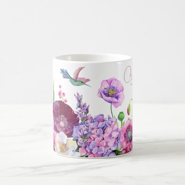 Caneca De Café Nome personalizado de foto florescente (Centro)