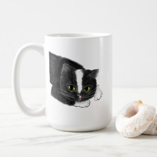 Caneca De Café Nome Personalizado de Gato Preto e Branco