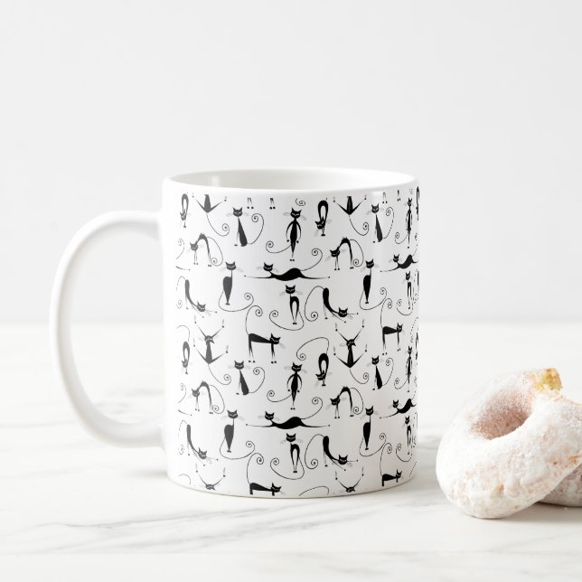 Caneca De Café Nome Personalizado de Gatos Pretos Engraçados (Com Donut)