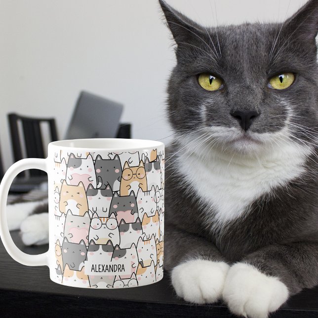 Caneca De Café Nome Personalizado de Gats Quirky (The purr-fect purr-sonalized coffee mug for cat lovers!)