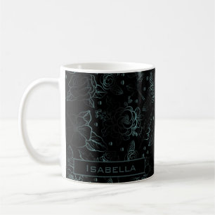 Caneca De Café Nome personalizado de grandes cinzas florais