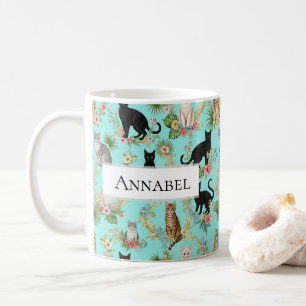 Caneca De Café Nome Personalizado De Lover De Gato De Arte Felina