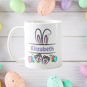 Caneca De Café Nome Personalizado de Orelhas de Coelho da Páscoa
