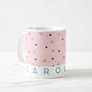 Caneca De Café Nome Personalizado de Padrão de Estrela Cor-de-Ros