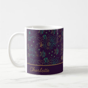 Caneca De Café Nome personalizado de padrão uniforme floral color