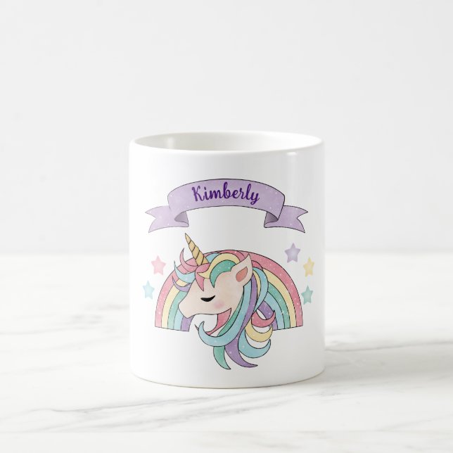 Caneca De Café Nome Personalizado de Pastel Cónico Unicorn e Arco (Centro)