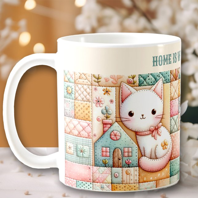 Caneca De Café Nome Personalizado de Pastel de Coleta de Coleta d (Cute Cat Quilt Patchwork Pastel Custom Name Coffee Mug)