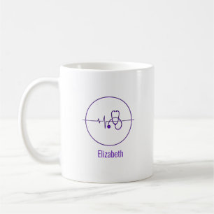 Caneca De Café Nome Personalizado de Pulso Cardíaco do Estetosc