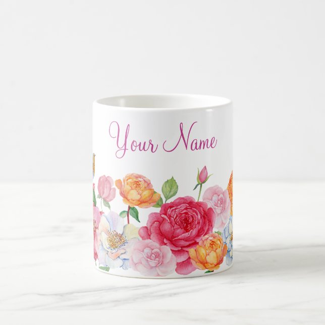 Caneca De Café Nome personalizado de Rosas de Art Flowers (Centro)