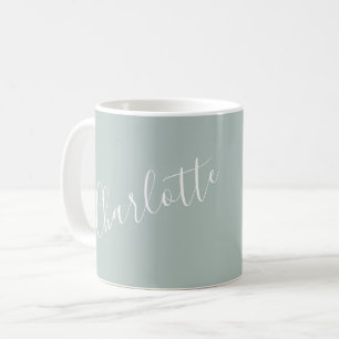 Caneca De Café Nome Personalizado de Script Minimalista Dusty Blu