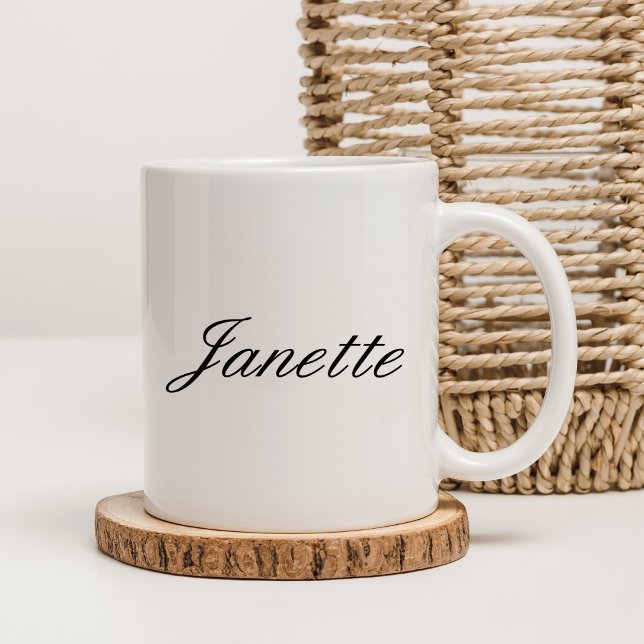 Caneca De Café Nome Personalizado de Script Preto Elegante (Criador carregado)