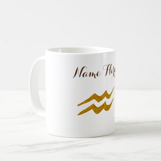 Caneca De Café Nome Personalizado de Sinal Zodiac de Aquarius (Frente Esquerda)