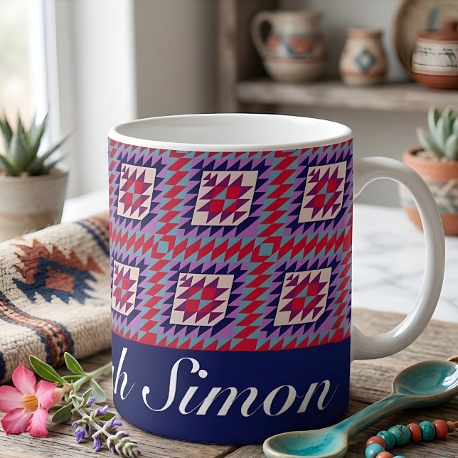 Caneca De Café Nome Personalizado Design de Colcha Boho Moderno A (Criador carregado)