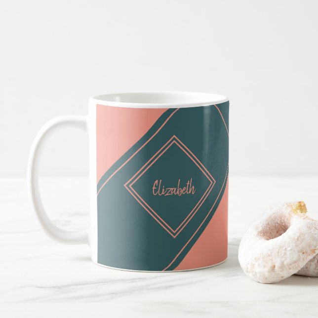 Caneca De Café Nome Personalizado Diamante Geométrico Simples (Com Donut)