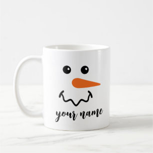 Caneca De Café Nome Personalizado do Bonito Snowman Face