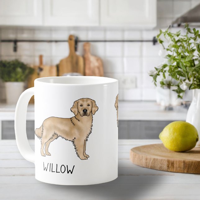Caneca De Café Nome Personalizado do Cão de Animação do Retriever (Criador carregado)