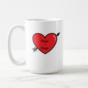 Caneca De Café Nome Personalizado do Coração Coffee Mug. Dois Nom