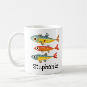 Caneca De Café Nome Personalizado do Cute Sardines