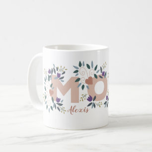 Caneca De Café Nome Personalizado do Dia de as mães Floral Mãe e