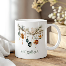 Caneca De Café Nome Personalizado do Enfeites de natal de Aquarel