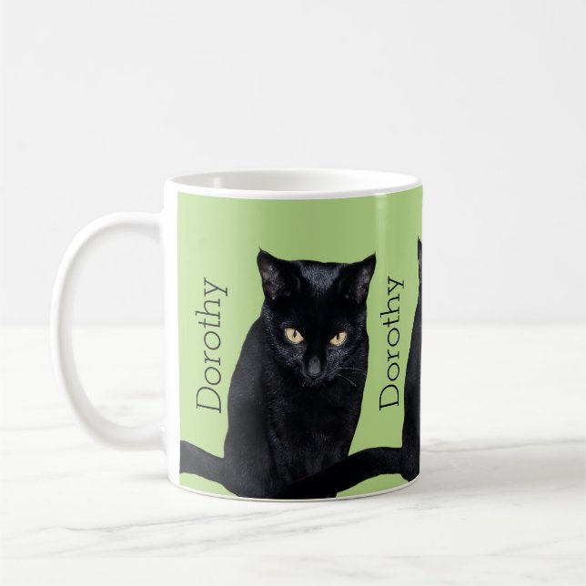 Caneca De Café Nome personalizado do gato preto foto real (Esquerda)