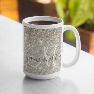 Caneca De Café Nome Personalizado do Glitter Glitter Dourado Mode