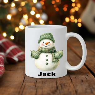 Caneca De Café Nome Personalizado do Hat Verde do Homem de Neve d