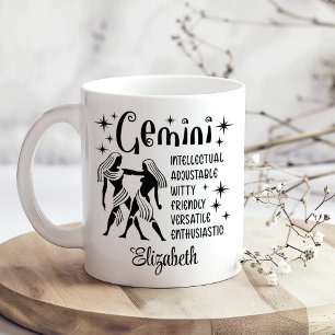 Caneca De Café Nome Personalizado do Horoscópio Gemini Zodiac