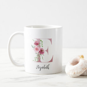 Caneca De Café Nome Personalizado do Monograma Cor de Água Flor C