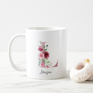 Caneca De Café Nome Personalizado do Monograma Cor de Água Flor C