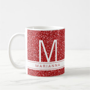 Caneca De Café Nome Personalizado do Monograma do Sparkle Vermelh