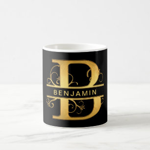 Caneca De Café Nome Personalizado do Monograma Elegante "B" Doura