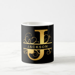 Caneca De Café Nome Personalizado do Monograma "J" Elegante Doura