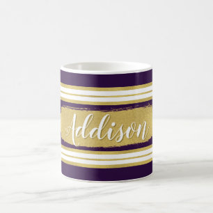 Caneca De Café Nome Personalizado do Padrão de Faixa Dourada Roxo