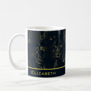 Caneca De Café nome personalizado do padrão floral gradiente de o