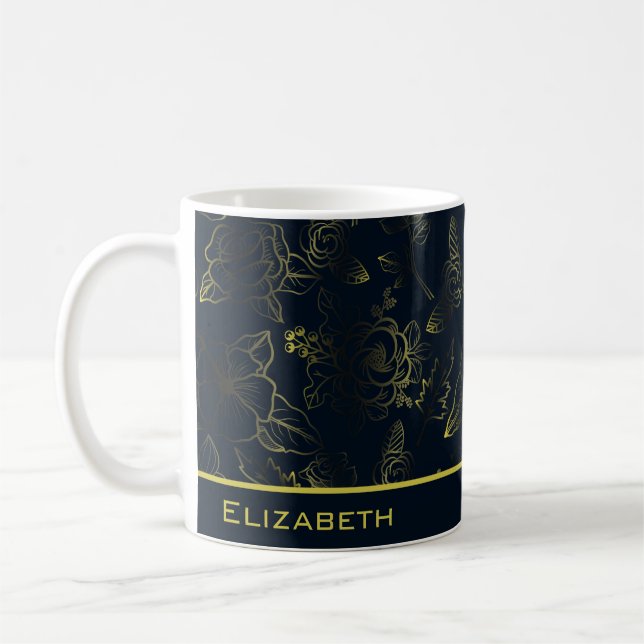 Caneca De Café nome personalizado do padrão floral gradiente de o (Esquerda)