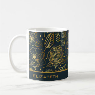 Caneca De Café nome personalizado do padrão uniforme floral do ou