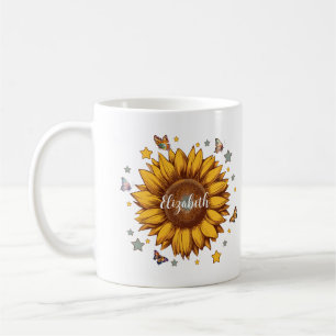 Caneca De Café Nome personalizado do presente de girassol retro f