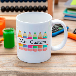 Caneca De Café Nome Personalizado Do Professor Com Crayons
