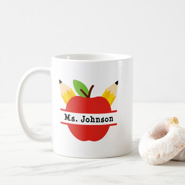 Caneca De Café Nome Personalizado do Professor da Apple (Com Donut)