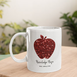 Caneca De Café Nome Personalizado do Professor Red Apple Fauxr
