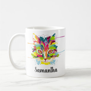 Caneca De Café Nome Personalizado do Rainbow Cat Lover