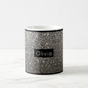Caneca De Café Nome Personalizado do Silver Glitter