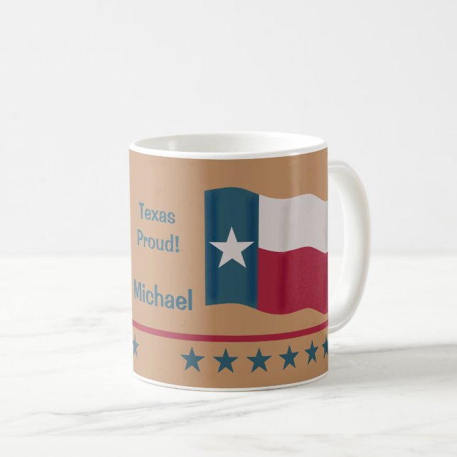 Caneca De Café Nome Personalizado do Sinalizador do Texas Proud L (Frente Esquerda)