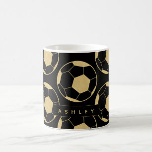 Caneca De Café Nome Personalizado do Soccer Star Preto e Dourado